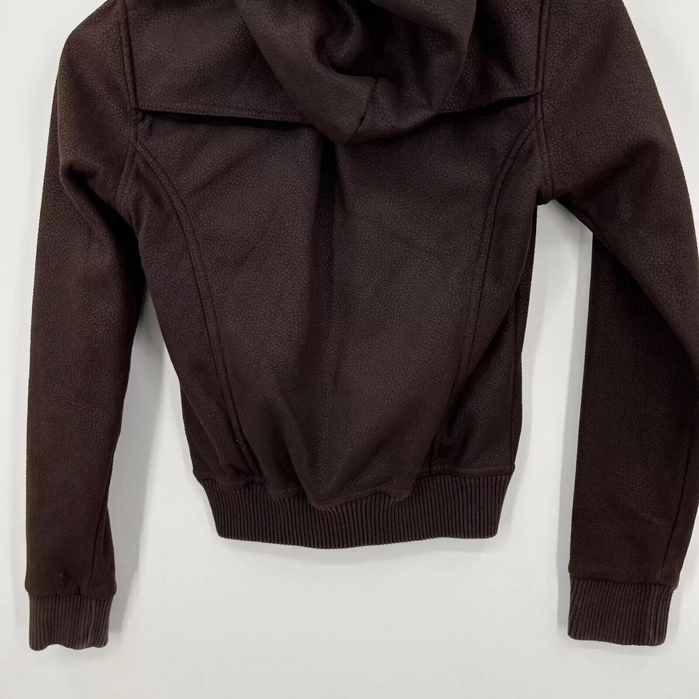 Obey Full Zip Hoodie Women's Size 2XS Brown Pockets Logo Faux Leather‎ Skate - Picture 8 of 10